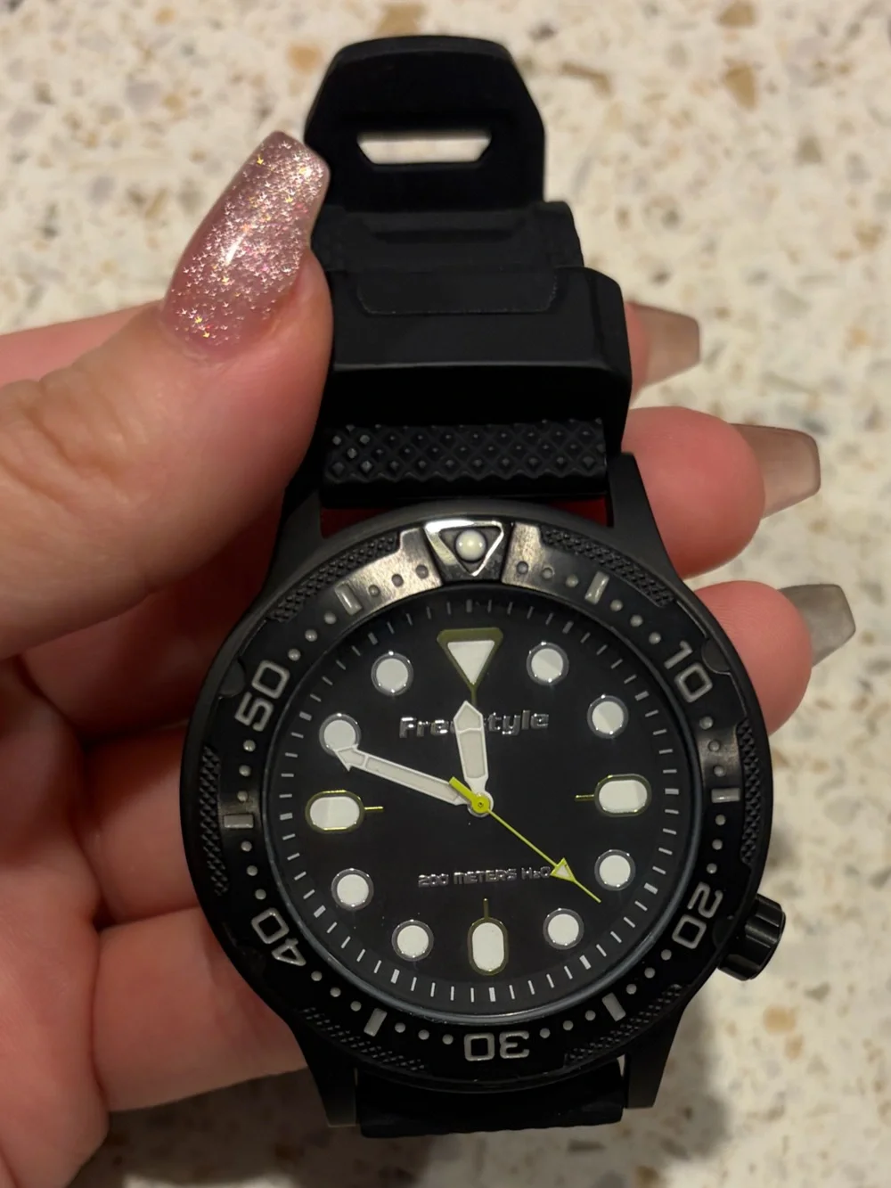 Freestyle Black Dive Watch with Yellow Second Hand